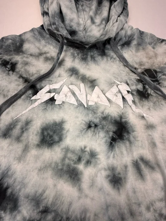 DIKOTOMY Savage Graphic Tie Dye Hoodie T-Shirt Short Sleeve Gray Black M - Picture 4 of 8